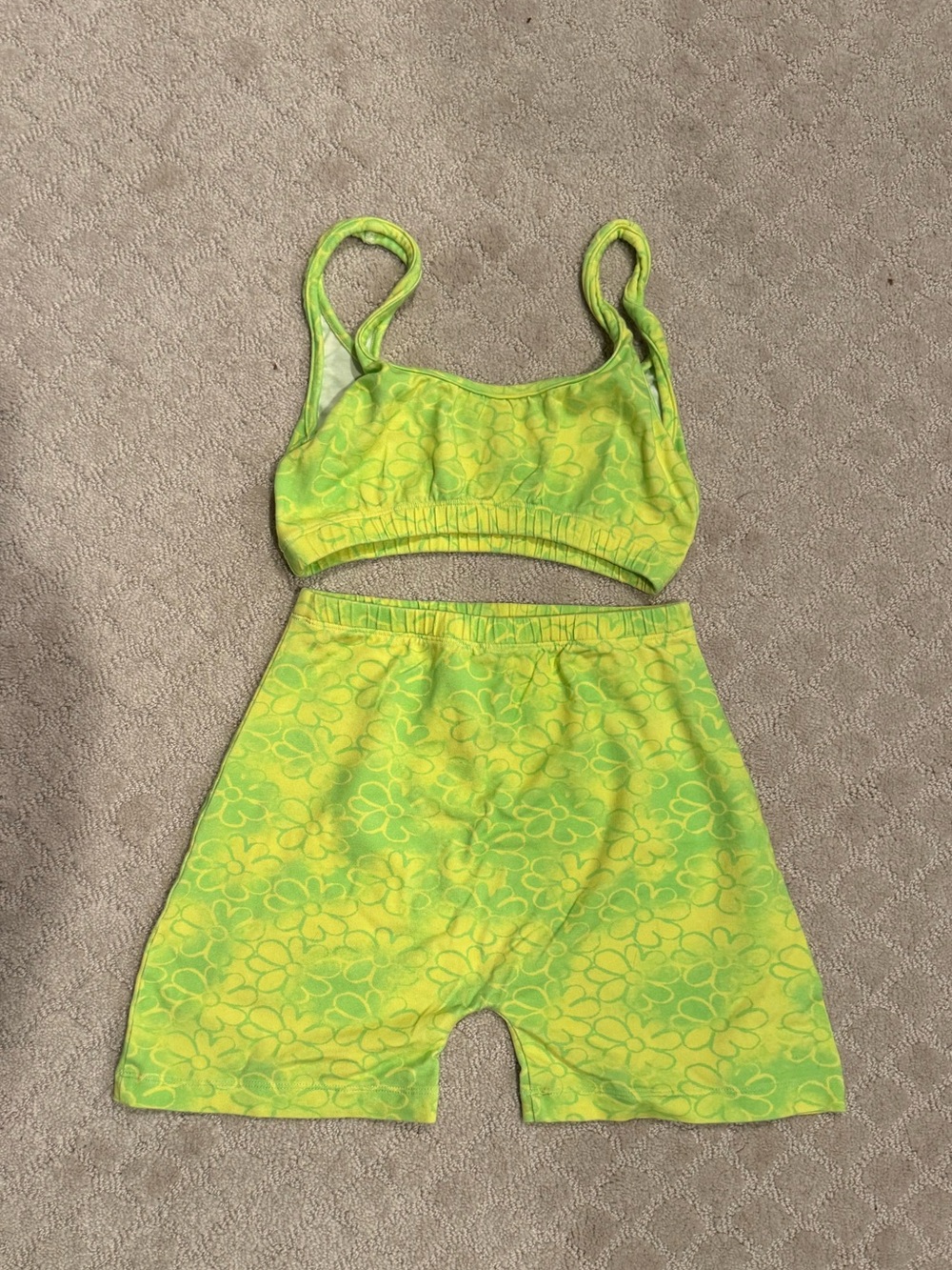 Heavy Manners Neon Lime Green Floral Athletic Shorts Set
